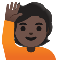 person raising hand: dark skin tone on Google