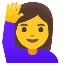 woman raising hand on Google