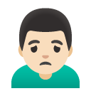 man frowning: light skin tone on Google