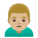 man frowning: medium-light skin tone on Google