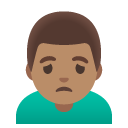 man frowning: medium skin tone on Google