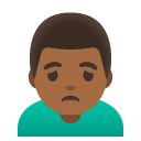 man frowning: medium-dark skin tone on Google
