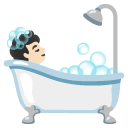 person taking bath: light skin tone on Google