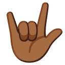 love-you gesture: medium-dark skin tone on Google