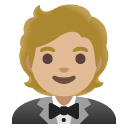 person in tuxedo: medium-light skin tone on Google