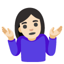 woman shrugging: light skin tone on Google