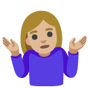 woman shrugging: medium-light skin tone on Google