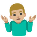 man shrugging: medium-light skin tone on Google