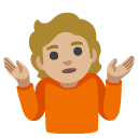 person shrugging: medium-light skin tone on Google