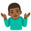 man shrugging: medium-dark skin tone on Google