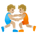 people wrestling: medium-light skin tone on Google