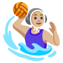 woman playing water polo: medium-light skin tone on Google