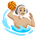 man playing water polo: medium-light skin tone on Google