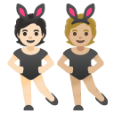 people with bunny ears: light skin tone, medium-light skin tone on Google