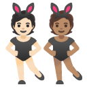 people with bunny ears: light skin tone, medium skin tone on Google