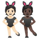 people with bunny ears: light skin tone, dark skin tone on Google