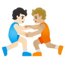 people wrestling: light skin tone, medium-light skin tone on Google