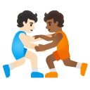 people wrestling: light skin tone, medium-dark skin tone on Google