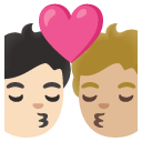 kiss: person, person, light skin tone, medium-light skin tone on Google