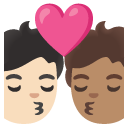 kiss: person, person, light skin tone, medium skin tone on Google