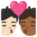 kiss: person, person, light skin tone, medium-dark skin tone on Google