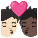 kiss: person, person, light skin tone, dark skin tone on Google