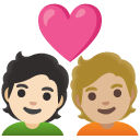 couple with heart: person, person, light skin tone, medium-light skin tone on Google