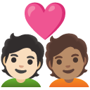 couple with heart: person, person, light skin tone, medium skin tone on Google
