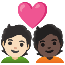 couple with heart: person, person, light skin tone, dark skin tone on Google