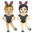 people with bunny ears: medium-light skin tone, light skin tone on Google