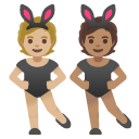 people with bunny ears: medium-light skin tone, medium skin tone on Google