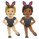 people with bunny ears: medium-light skin tone, medium-dark skin tone on Google
