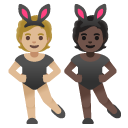 people with bunny ears: medium-light skin tone, dark skin tone on Google