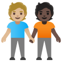 people holding hands: medium-light skin tone, dark skin tone on Google
