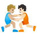 people wrestling: medium-light skin tone, light skin tone on Google