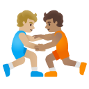 people wrestling: medium-light skin tone, medium skin tone on Google