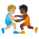 people wrestling: medium-light skin tone, dark skin tone on Google