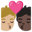 kiss: person, person, medium-light skin tone, dark skin tone on Google