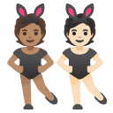 people with bunny ears: medium skin tone, light skin tone on Google