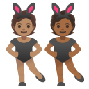people with bunny ears: medium skin tone, medium-dark skin tone on Google