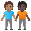 people holding hands: medium skin tone, dark skin tone on Google