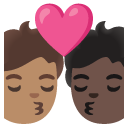 kiss: person, person, medium skin tone, dark skin tone on Google