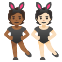 people with bunny ears: medium-dark skin tone, light skin tone on Google