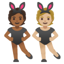 people with bunny ears: medium-dark skin tone, medium-light skin tone on Google