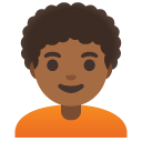 person: medium-dark skin tone, curly hair on Google