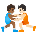 people wrestling: medium-dark skin tone, light skin tone on Google