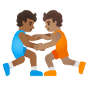 people wrestling: medium-dark skin tone, medium skin tone on Google