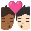 kiss: person, person, medium-dark skin tone, light skin tone on Google