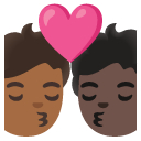 kiss: person, person, medium-dark skin tone, dark skin tone on Google