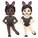 people with bunny ears: dark skin tone, light skin tone on Google